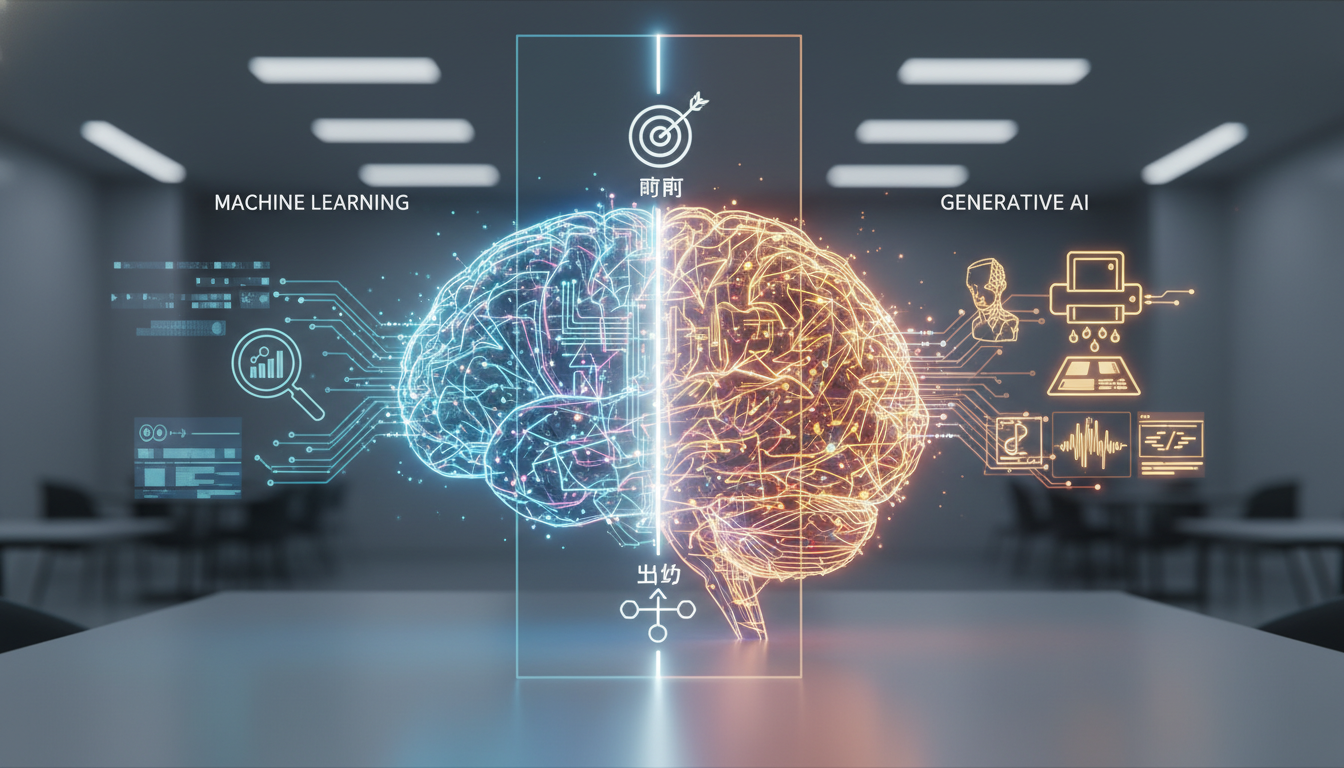 機械学習と生成AIの違いは「目的」と「出力」で整理できます